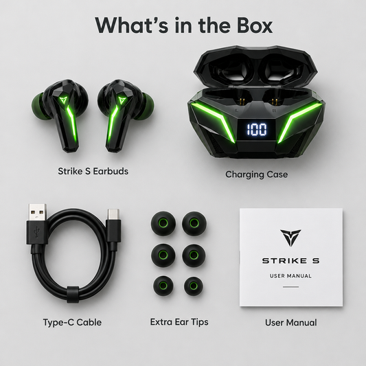 What's in the box – Strike S Earbuds