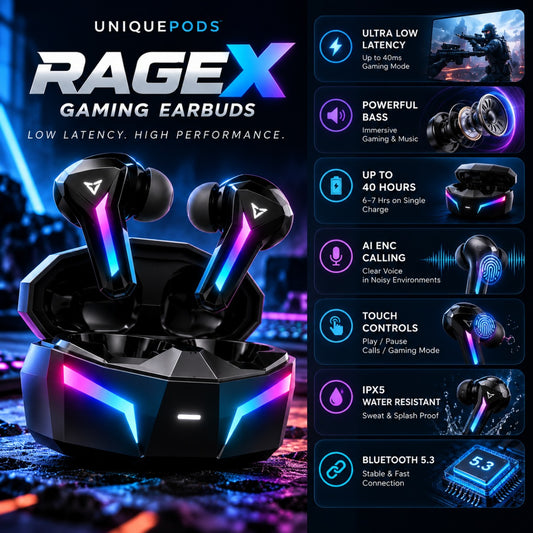 Rage X features – low latency, 40 hours, ENC, IPX5, BT 5.3
