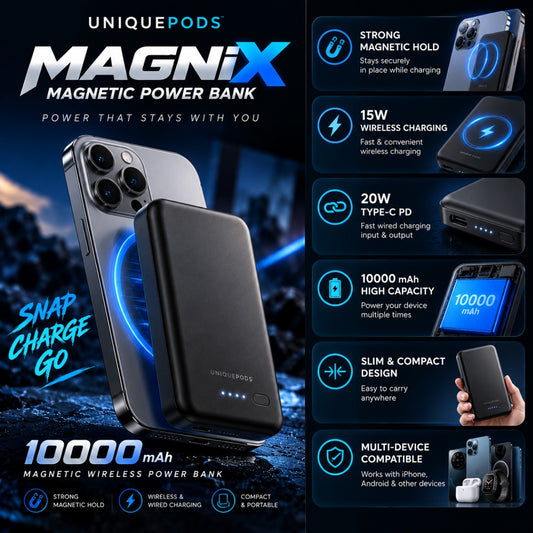 UniquePods Magnix 10000mAh magnetic wireless power bank