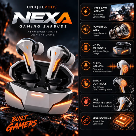 UniquePods Nexa white gaming earbuds