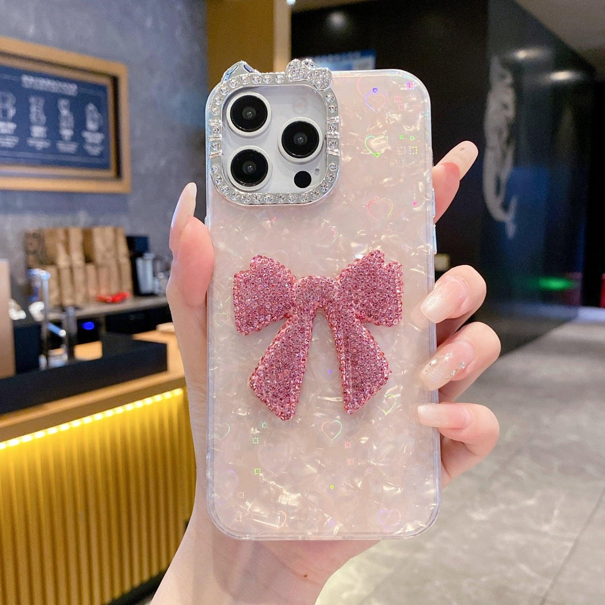 Pink bow rhinestone iPhone case